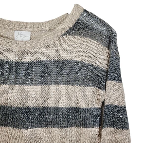 Anthropologie John & Jenn Mohair Blend Striped Crew Neck Metallic Sweater S - Picture 2 of 5
